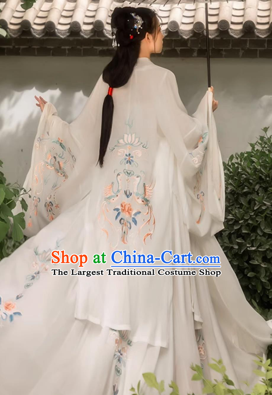 Ancient Princess White Wide Sleeves Cape Blouse Heavy Embroidery Dress Chinese Traditional Women Hanfu