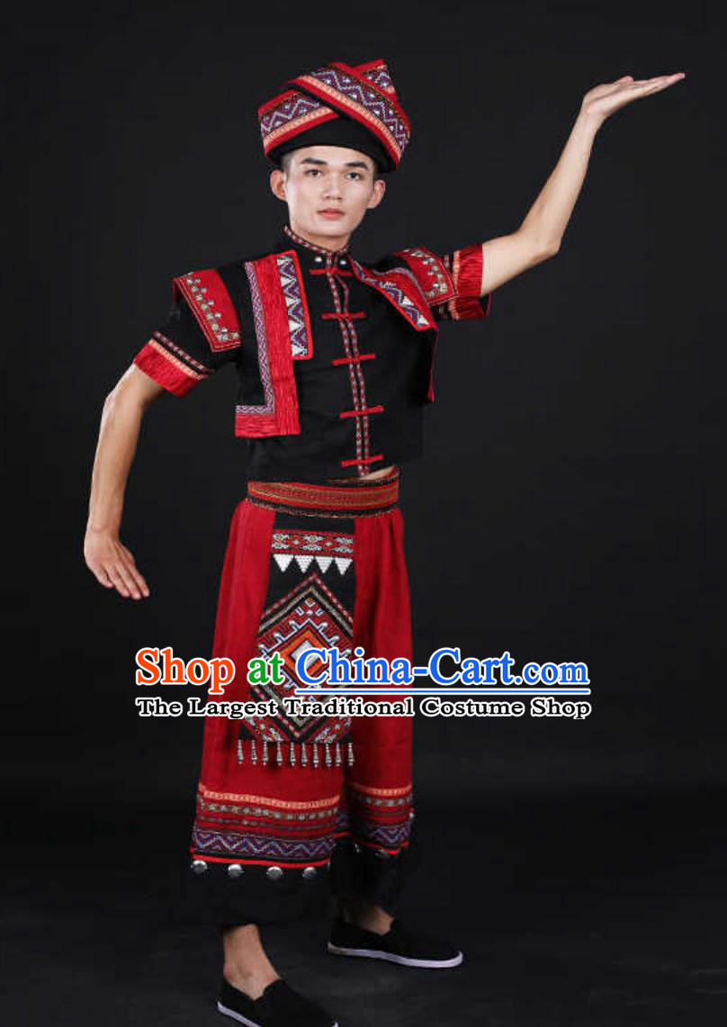 Zhuang Ethnic Clothing Chinese Traditional Festival Stage Outfit Choir Dance Two Piece Men Costume