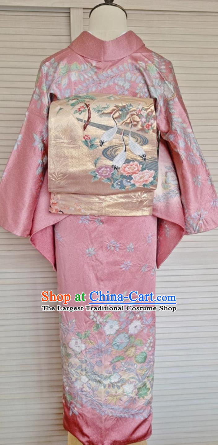 Japanese Traditional Silk Houmongi Kimono Tsukesage Tomesode Yuzen Embroidery Ombre Dress