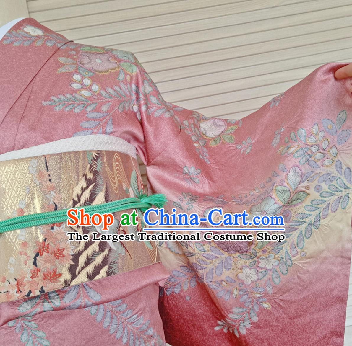 Japanese Traditional Silk Houmongi Kimono Tsukesage Tomesode Yuzen Embroidery Ombre Dress