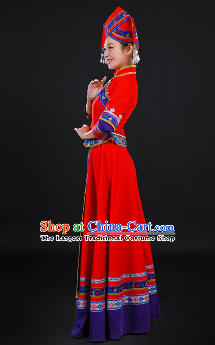 Zhuang March Third Festival Costume Ethnic Minority Host Ceremonial Red Dress Stage Catwalk Outfit