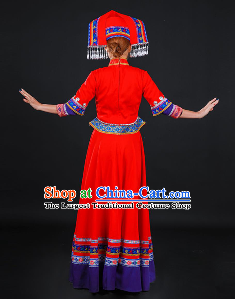 Zhuang March Third Festival Costume Ethnic Minority Host Ceremonial Red Dress Stage Catwalk Outfit