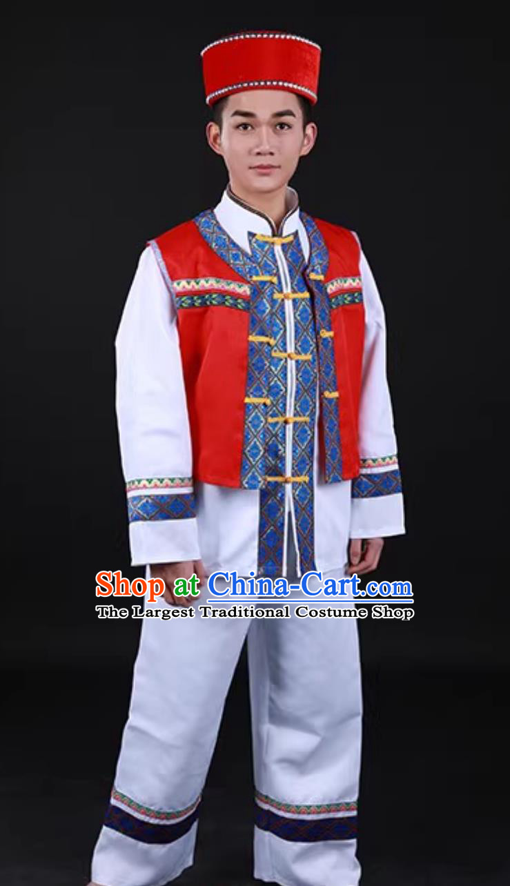 Jing Ethnic Men Dance Performance Costume Chinese Ningxia Minority Traditional Attire