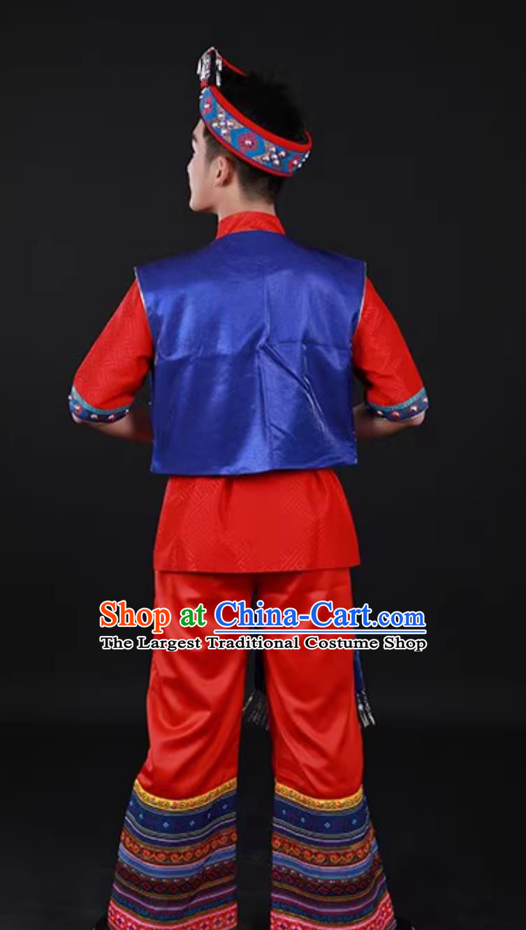 Guangxi Zhuang Ethnic Men Dance Costume Traditional Chinese March Third Festival Performance Attire
