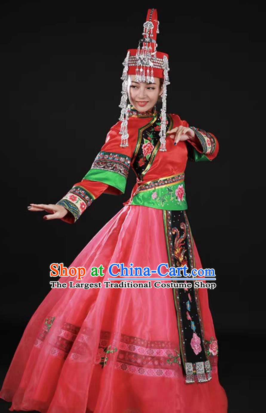 She Minority Group Women Traditional Costume Catwalk Chinese Ethnic Dance Performance Long Dress