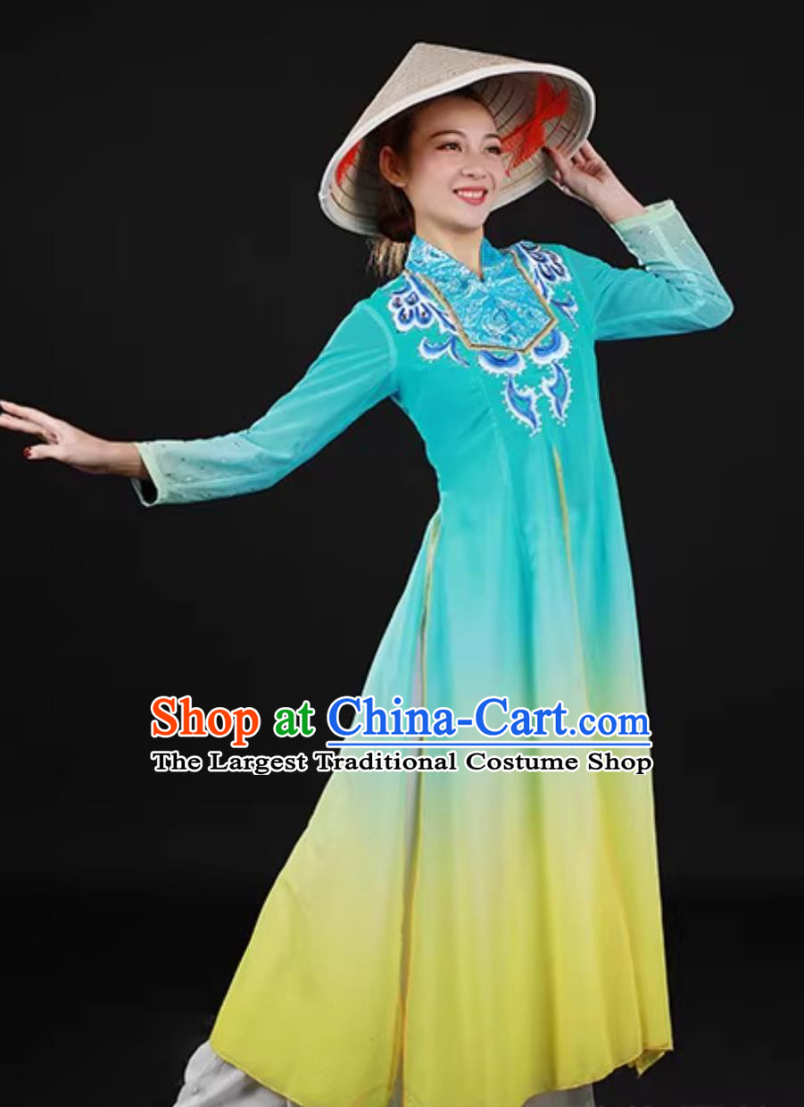 Jing Ethnic Green Costume Chinese Women Stage Dance Performance Attire