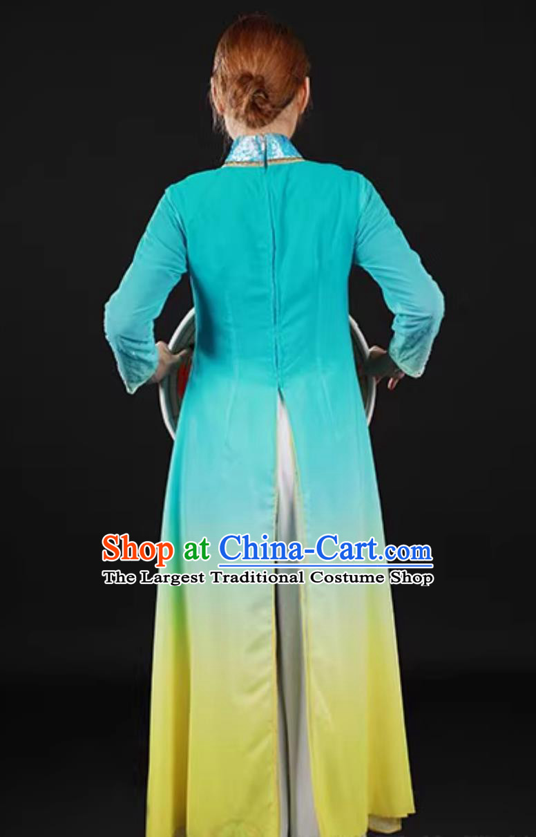 Jing Ethnic Green Costume Chinese Women Stage Dance Performance Attire