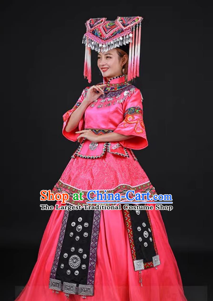 Embroidered Zhuang Ethnic Women Performance Costume March Third Festival Guangxi Yunnan Ceremonial Dress