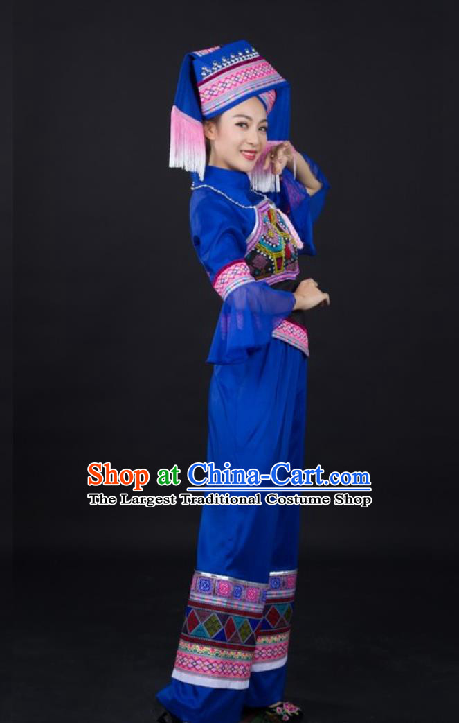 Zhuang Ethnic Blue Drum Embroidered Bellyband Pantsuit Chinese Daily Performance Costume