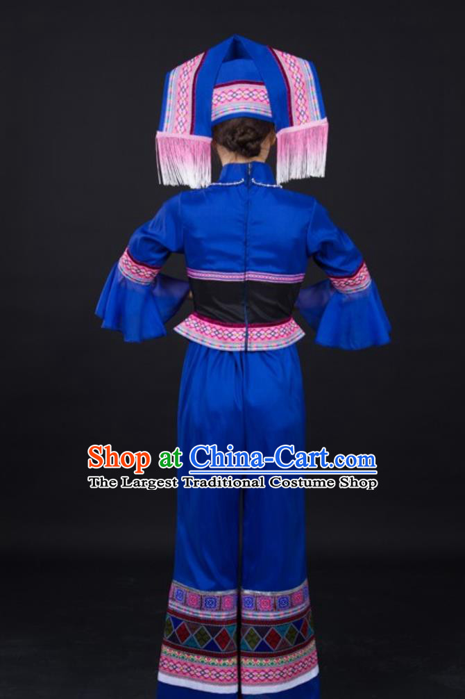 Zhuang Ethnic Blue Drum Embroidered Bellyband Pantsuit Chinese Daily Performance Costume