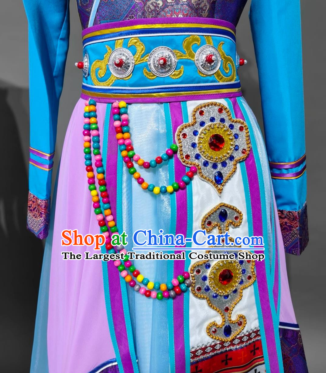 Chinese Tibetan Women Dance Dress Xizang Ethnic Style Men Costume Zang Dance Performance Outfit