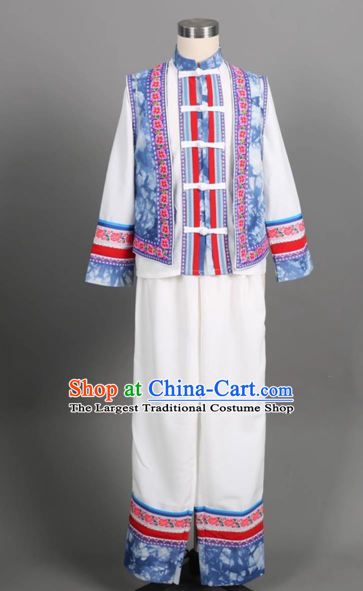 Yunnan Dali Ethnic Boys Clothing Chinese Bai Minority Performance Costume Traditional Festival Stage Show Outfit