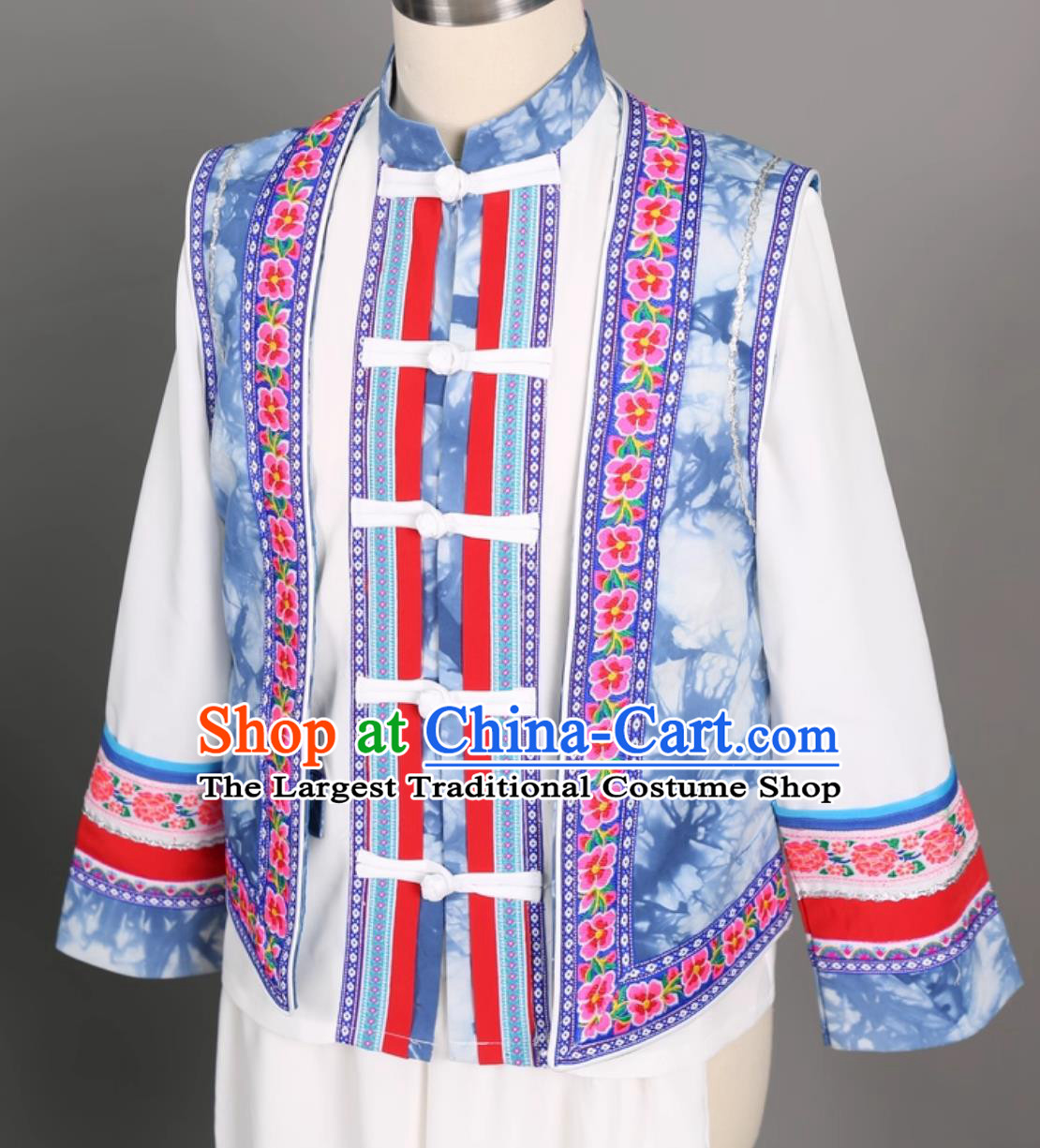 Yunnan Dali Ethnic Boys Clothing Chinese Bai Minority Performance Costume Traditional Festival Stage Show Outfit