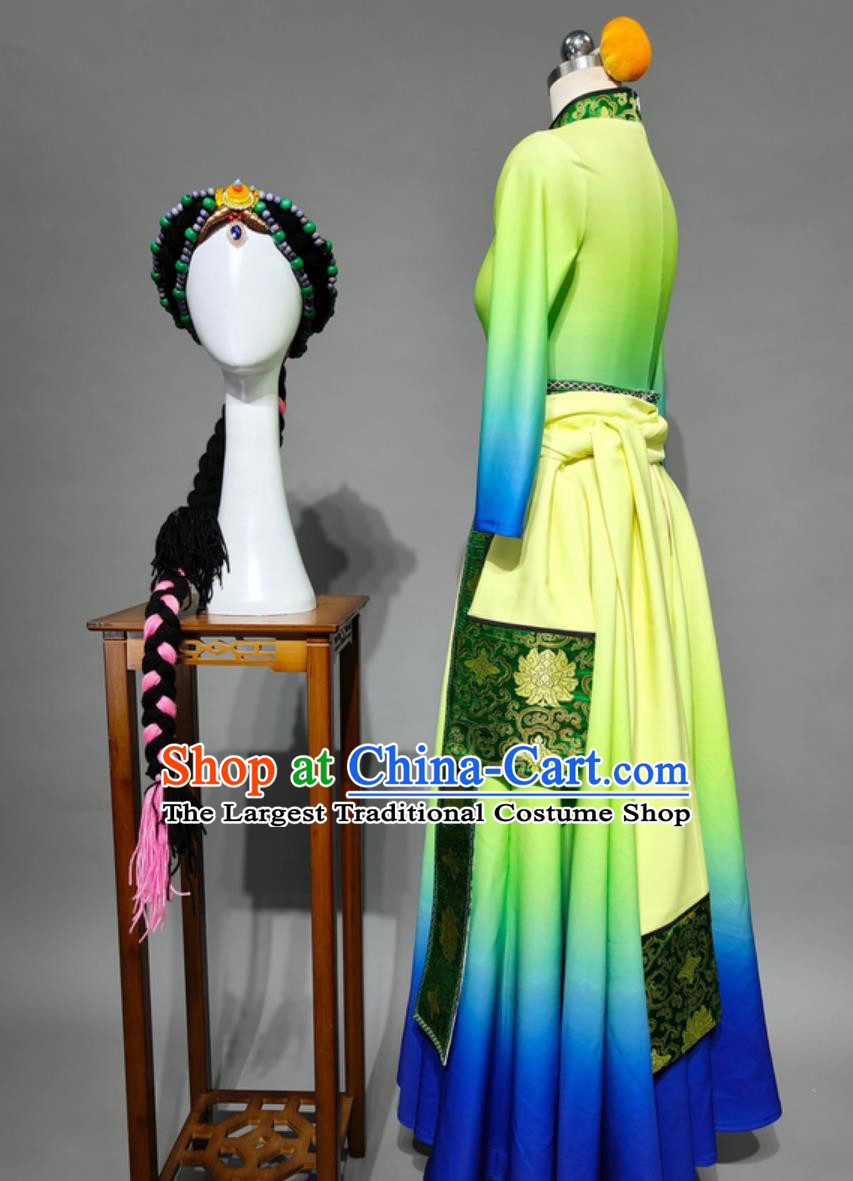 Tibetan Ethnic Style Women Dance Performance Costume Chinese Zang Minority Group Dance Traditional Attire