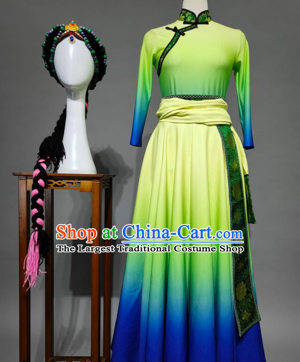 Tibetan Ethnic Style Women Dance Performance Costume Chinese Zang Minority Group Dance Traditional Attire