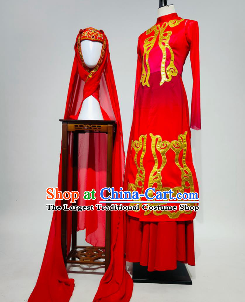 Hui Ethnic Dance Performance Costume Hua Shiba Women Group Stage Performance Attire Traditional Chinese National Red Dress