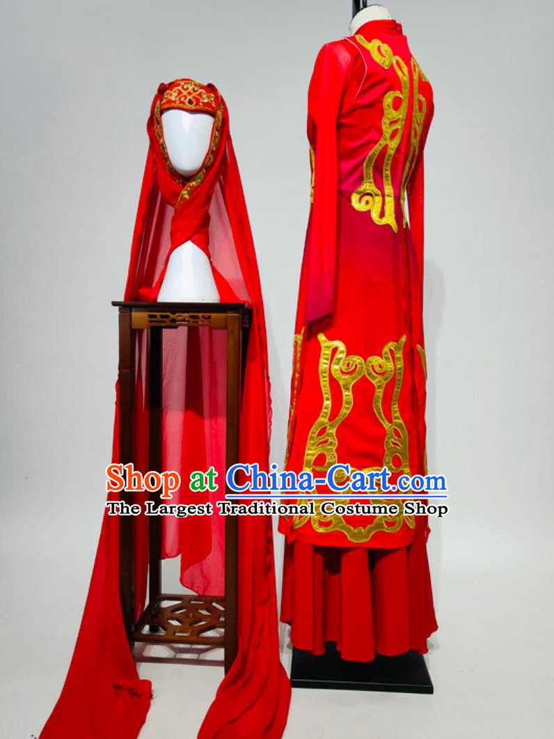 Hui Ethnic Dance Performance Costume Hua Shiba Women Group Stage Performance Attire Traditional Chinese National Red Dress