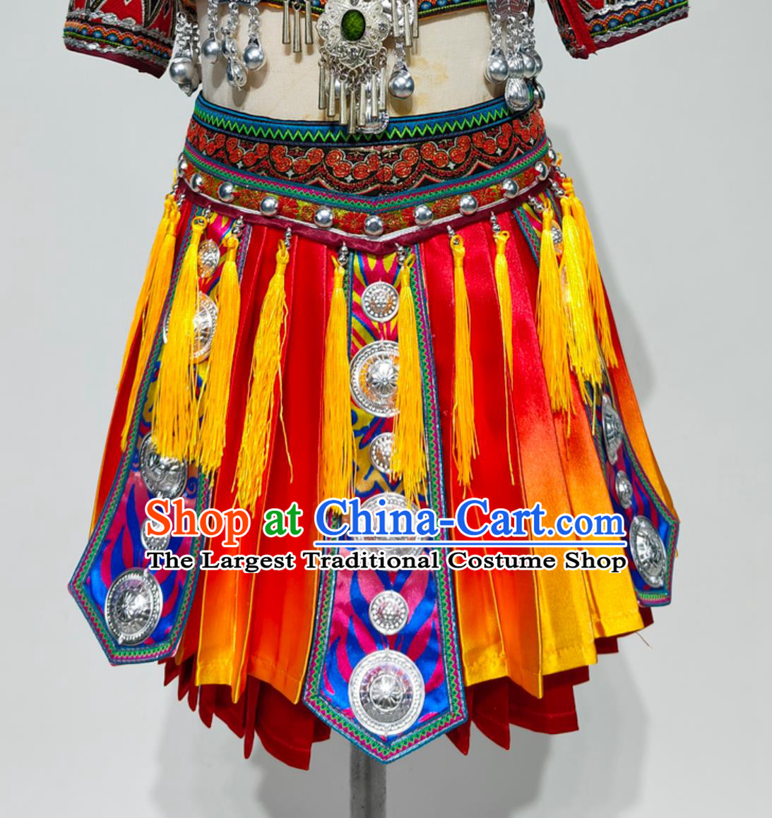 Miao Ethnic Embroidered Costume Chinese School Celebration Little Girls Traditional Performance Attire