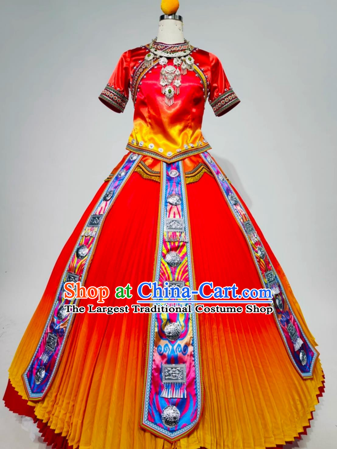 Yunnan Guizhou Minority Embroidered Costume Chinese Women Miao Stage Performance Attire Ethnic Style Dance Dress