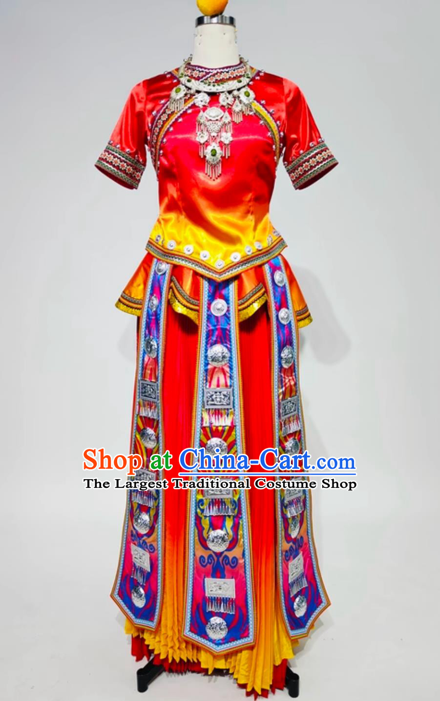 Yunnan Guizhou Minority Embroidered Costume Chinese Women Miao Stage Performance Attire Ethnic Style Dance Dress