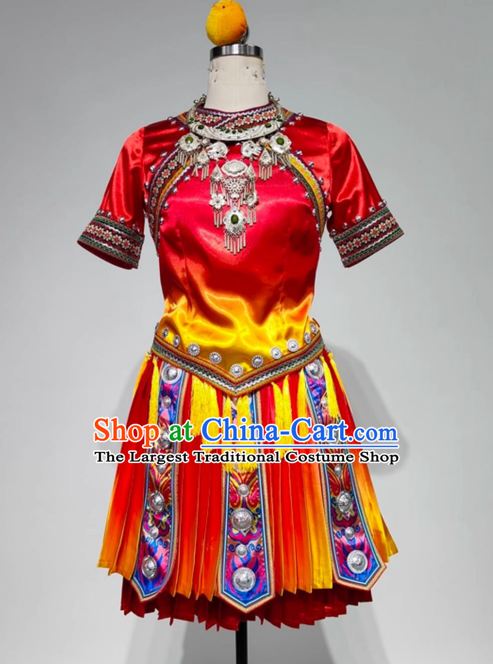 Yunnan Ethnic Style Dance Short Dress Guizhou Minority Embroidered Costume Chinese Women Miao Stage Performance Attire