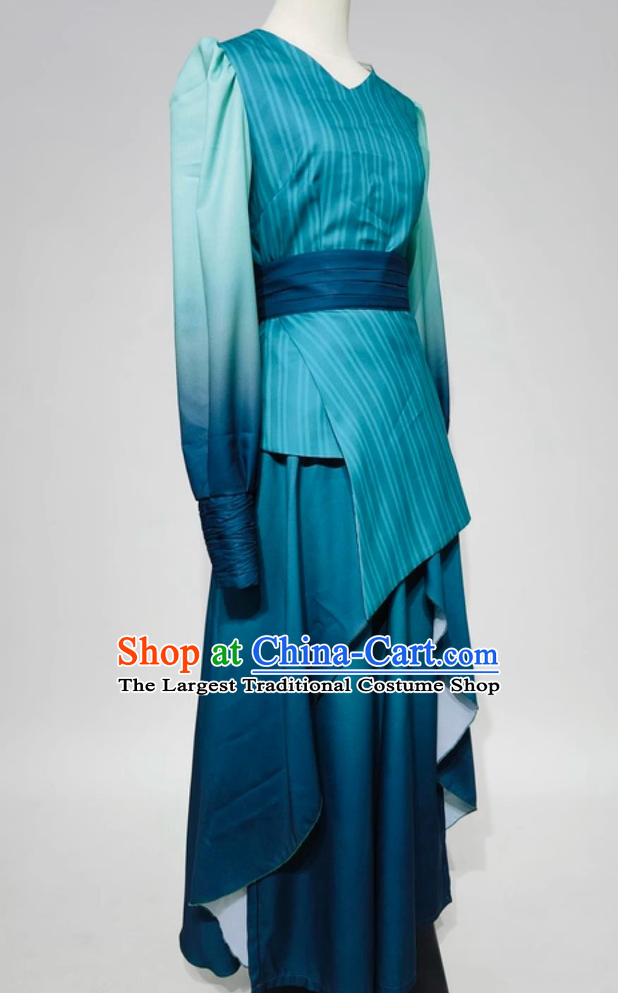 Poetic Green Women Large Stage Performance Costume Chinese Group Dance Attire