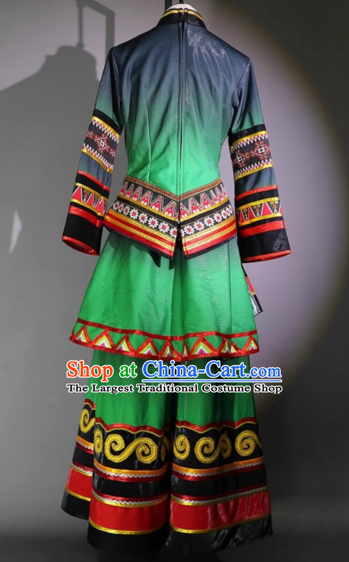 Yunnan Yi Ethnic Embroidered Costume Chinese Stage Performance Attire Folk Dance Green Outfit