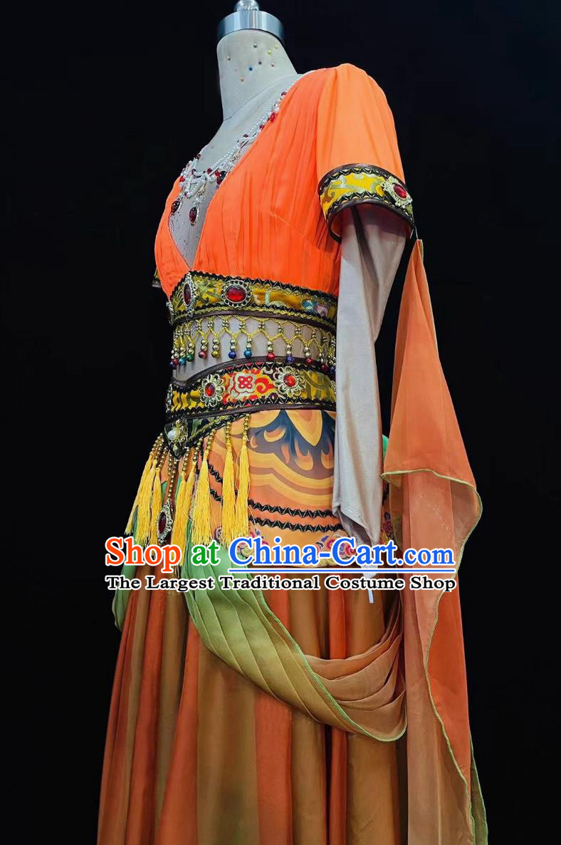 Five Stars Rise In The East Lantern Dance Costume Silk Road Flying Apsaras Western Region Style Dance Dress Chinese Stage Performance Attire