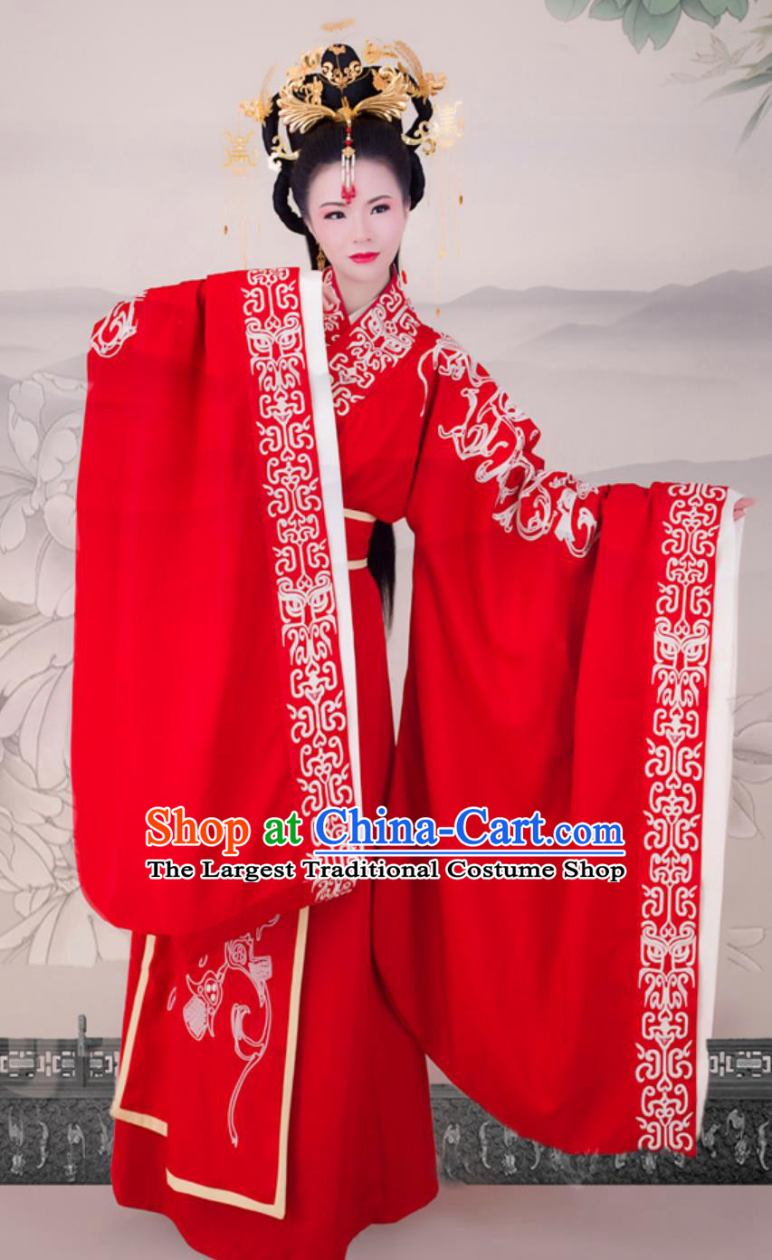 Ancient Chinese Dress Wedding Hanfu Zhou Dynasty Bride Embroidered Red Gown