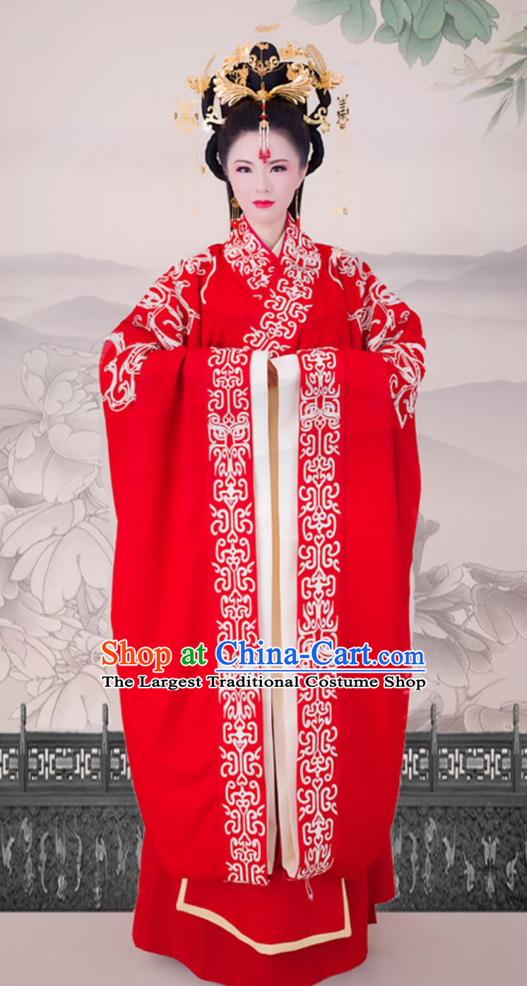 Ancient Chinese Dress Wedding Hanfu Zhou Dynasty Bride Embroidered Red Gown