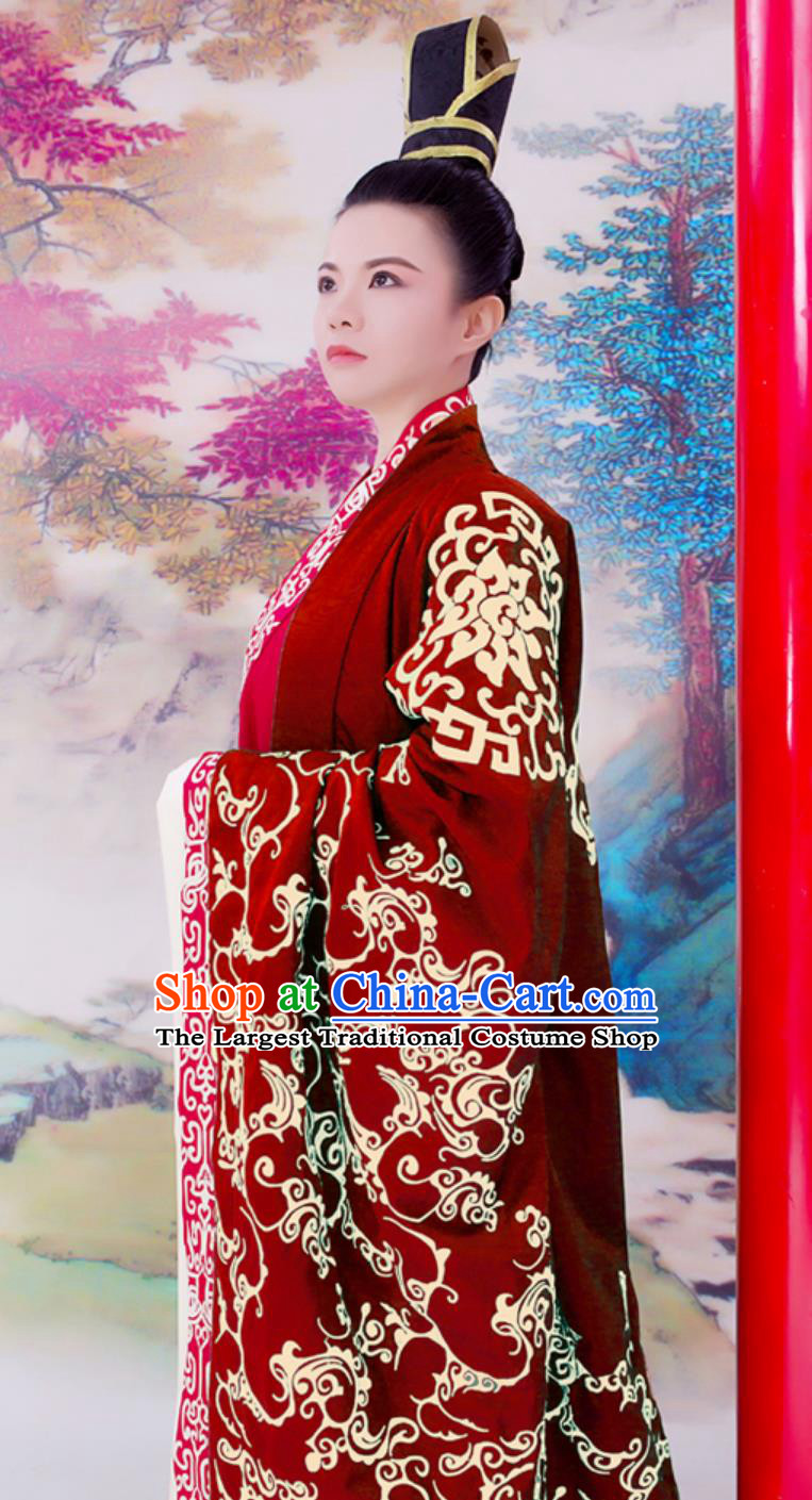 Zhou Dynasty Groom Embroidered Red Gown Ancient Chinese Clothing Emperor Wedding Hanfu