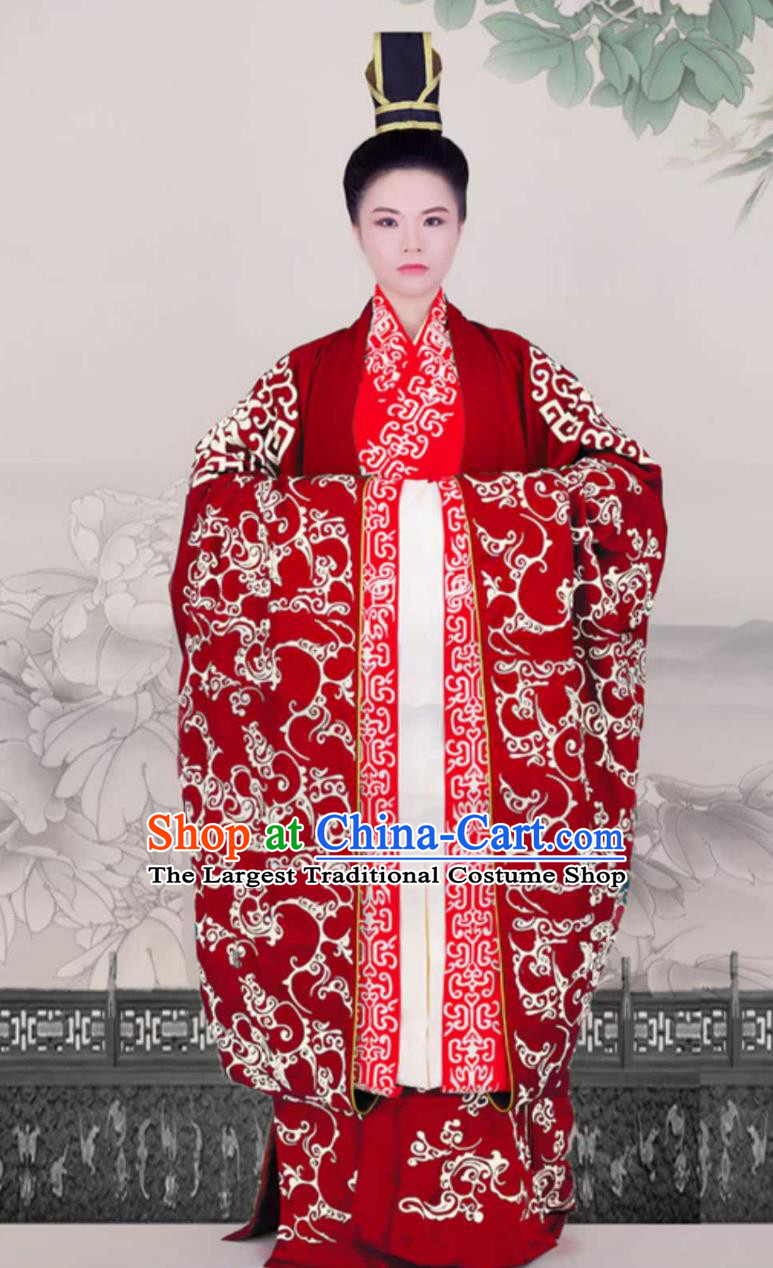 Zhou Dynasty Groom Embroidered Red Gown Ancient Chinese Clothing Emperor Wedding Hanfu