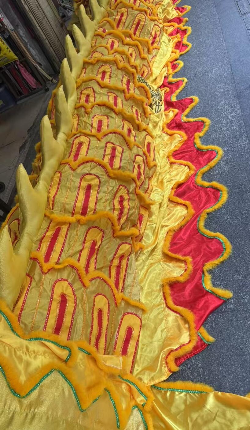 Full Handmade Traditional Giant Dragon Chinese Loong Dance Equipment Golden Wool Dragon Dance Head and Costume Complete Set