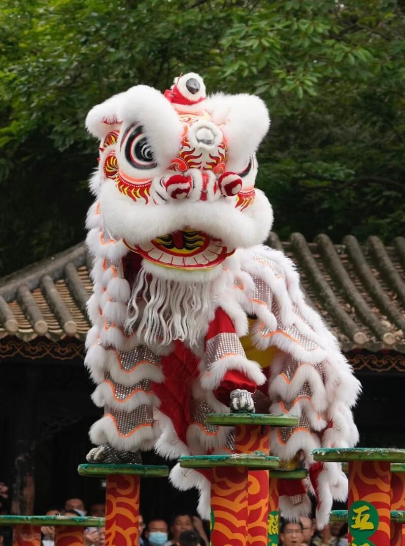 Chinese Festival Celebration Equipment White Wool Traditional Lion Dance Costume Handmade Fut San lion Head Complete Set
