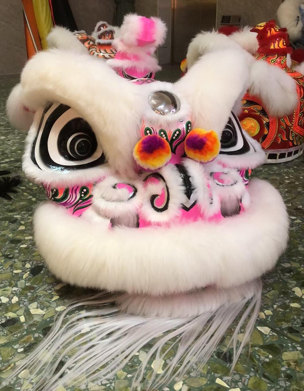 Handmade White Wool Hok San Lion Chinese Lion Dance Costume Traditional Festival Ceremony Lion Head Equipment