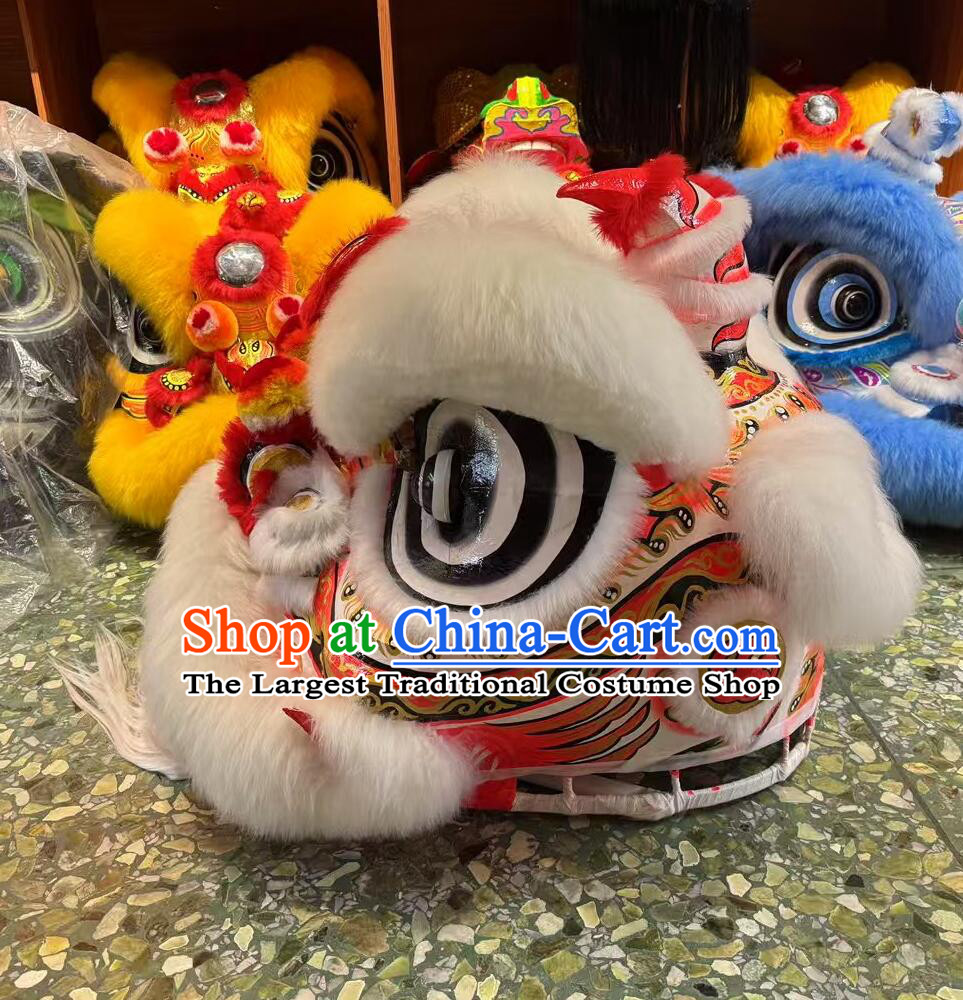 Traditional Festival Ceremony Lion Head Equipment Handmade White Wool Fut San Lion Chinese Lion Dance Costume