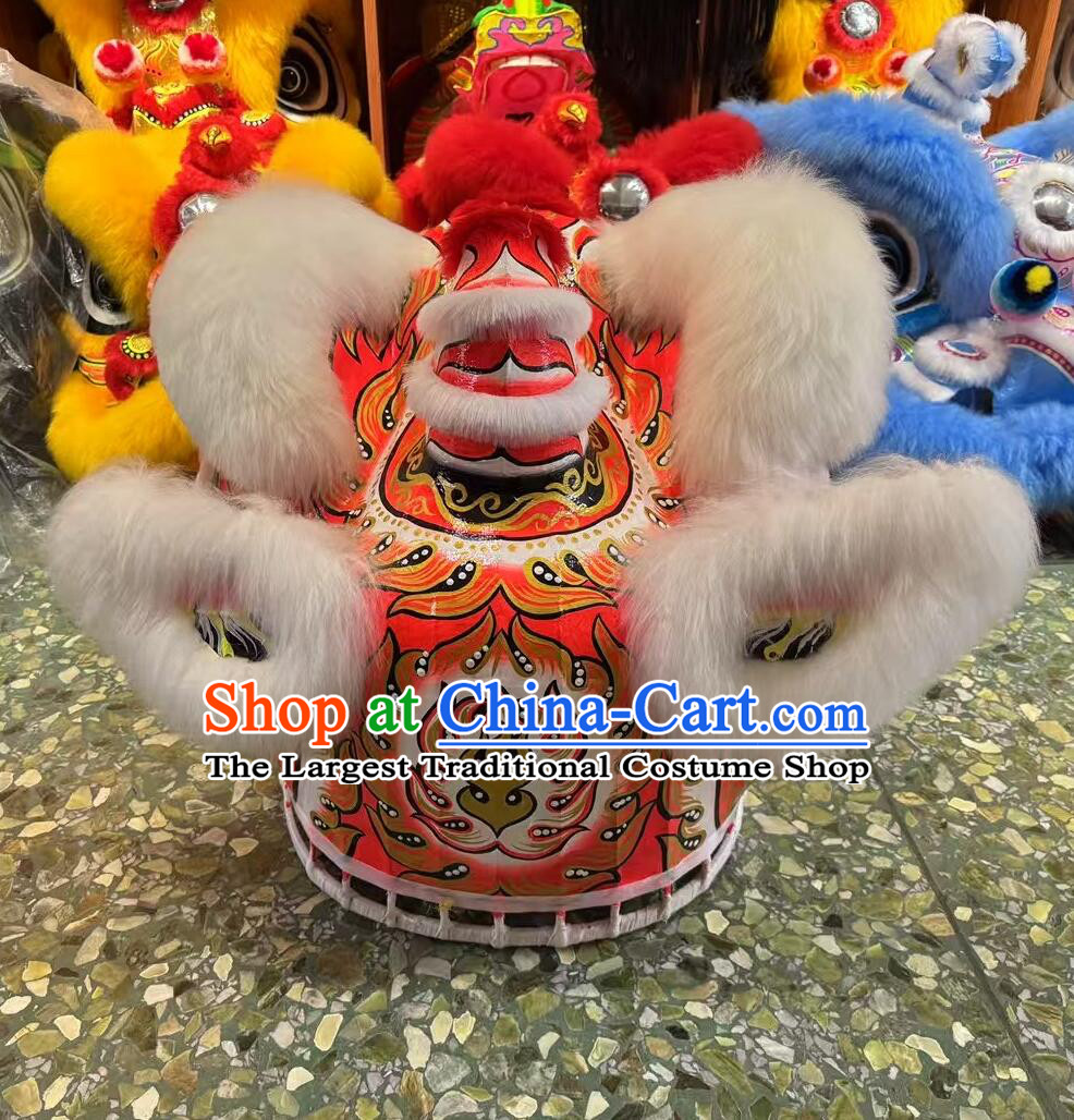 Traditional Festival Ceremony Lion Head Equipment Handmade White Wool Fut San Lion Chinese Lion Dance Costume
