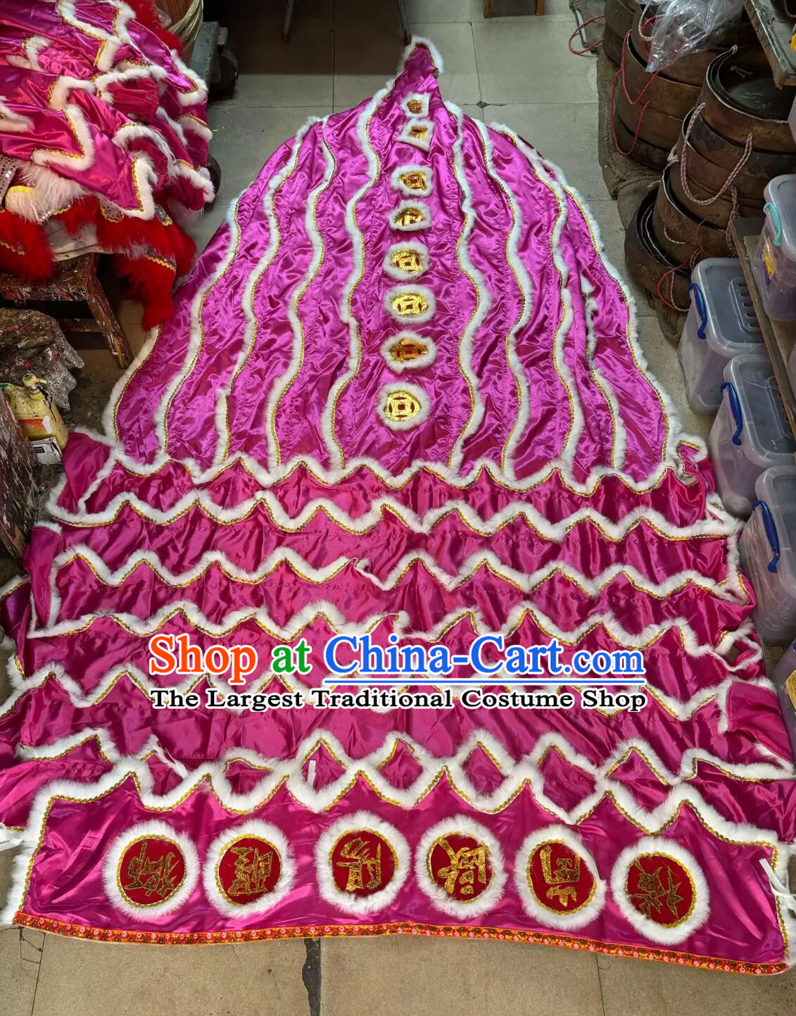Handmade Traditional Lion Chinese Lion Dance Pink Head and Costume Complete Set