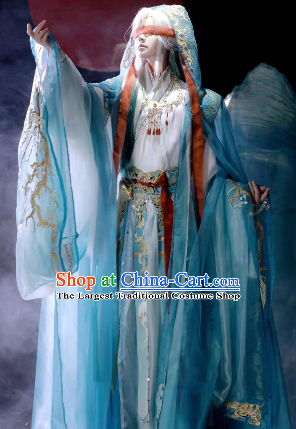 Male Blue Hanfu Ancient Chinese Clothing Legend Immortal Costume