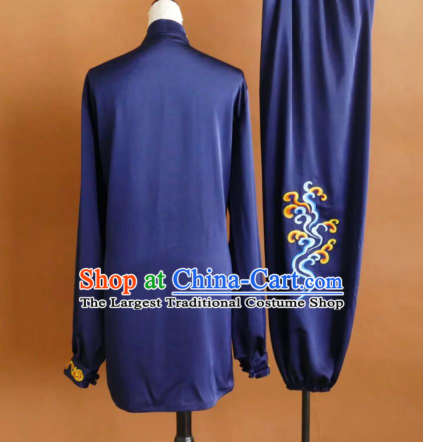 Navy Blue Tai Chi Suit Embroidered Martial Arts Uniform Qigong Clothing Kung Fu Group Performance Competition Costume
