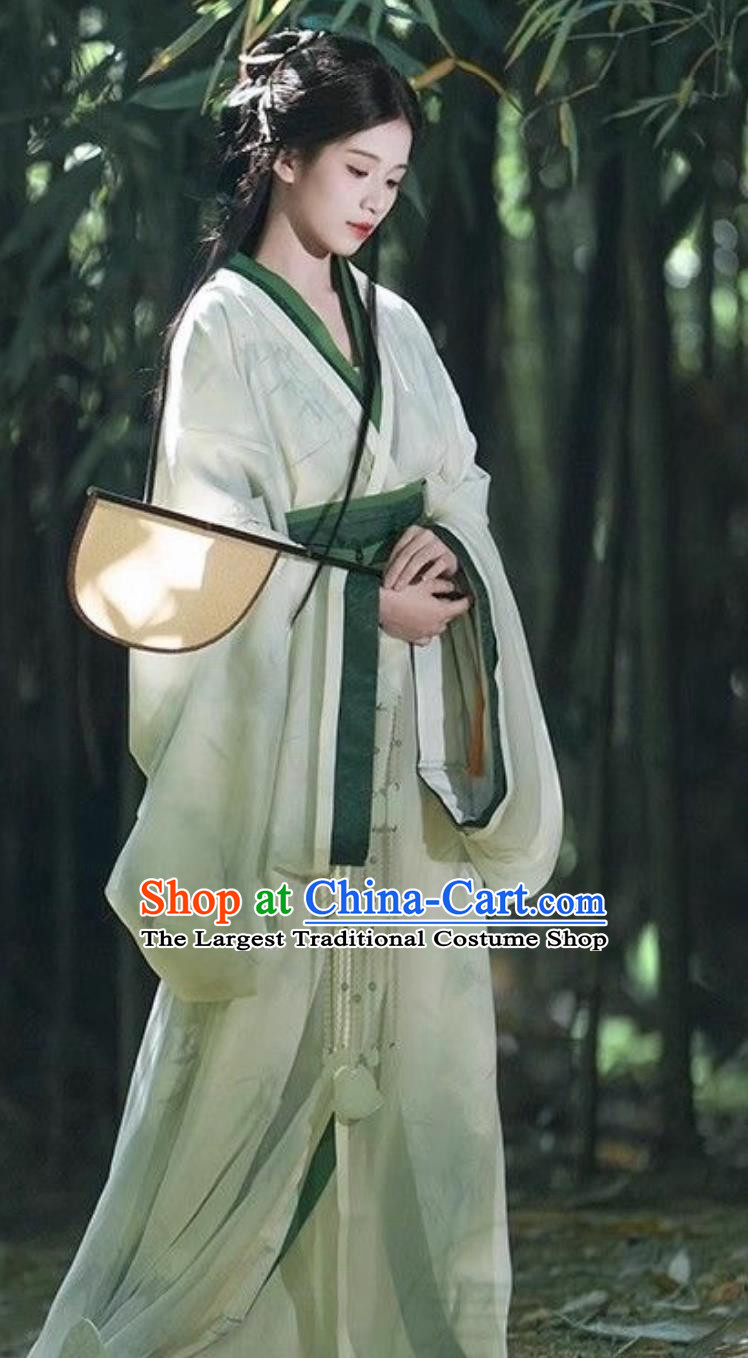 Light Green Warring States Hanfu Robe Authentic Wei Jin Dynasty Revival Straight Hem Traditional Chinese Outfit