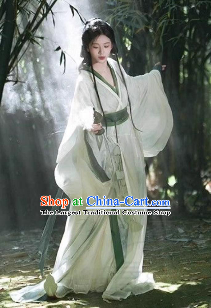 Light Green Warring States Hanfu Robe Authentic Wei Jin Dynasty Revival Straight Hem Traditional Chinese Outfit