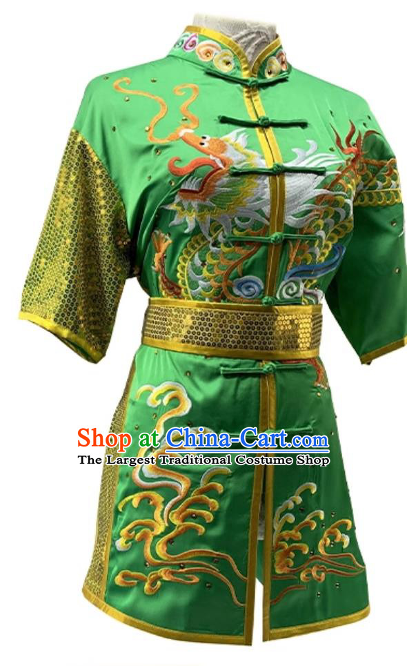Embroidery Dragon Martial Arts Costume Professional Changquan Uniform Wushu Competition Performance Green Outfit