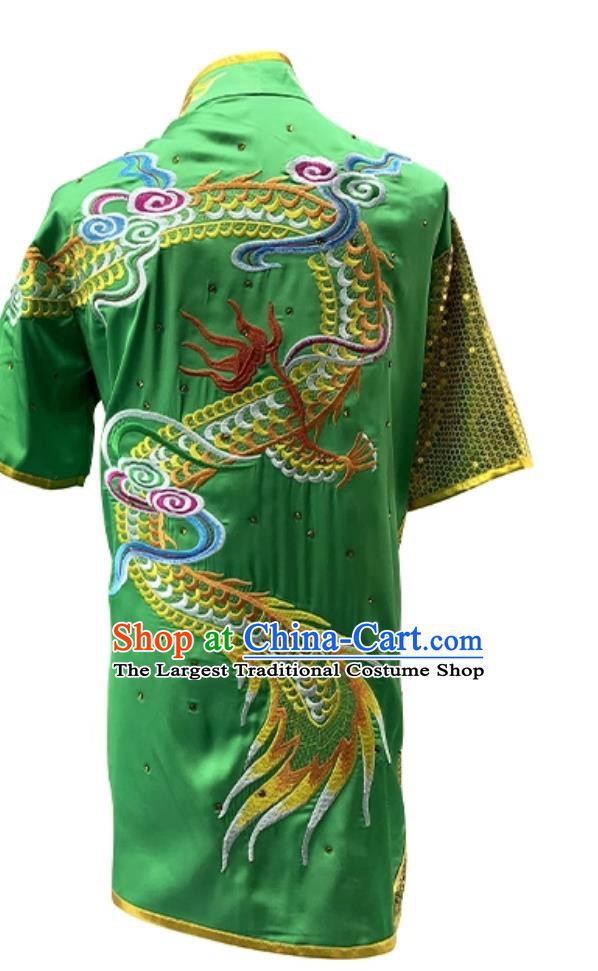 Embroidery Dragon Martial Arts Costume Professional Changquan Uniform Wushu Competition Performance Green Outfit