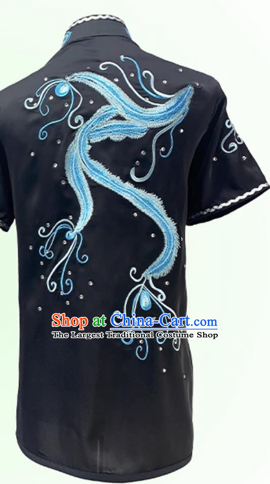 Wushu Competition Outfit Embroidery Phoenix Martial Arts Costume Professional Changquan Performance Black Uniform