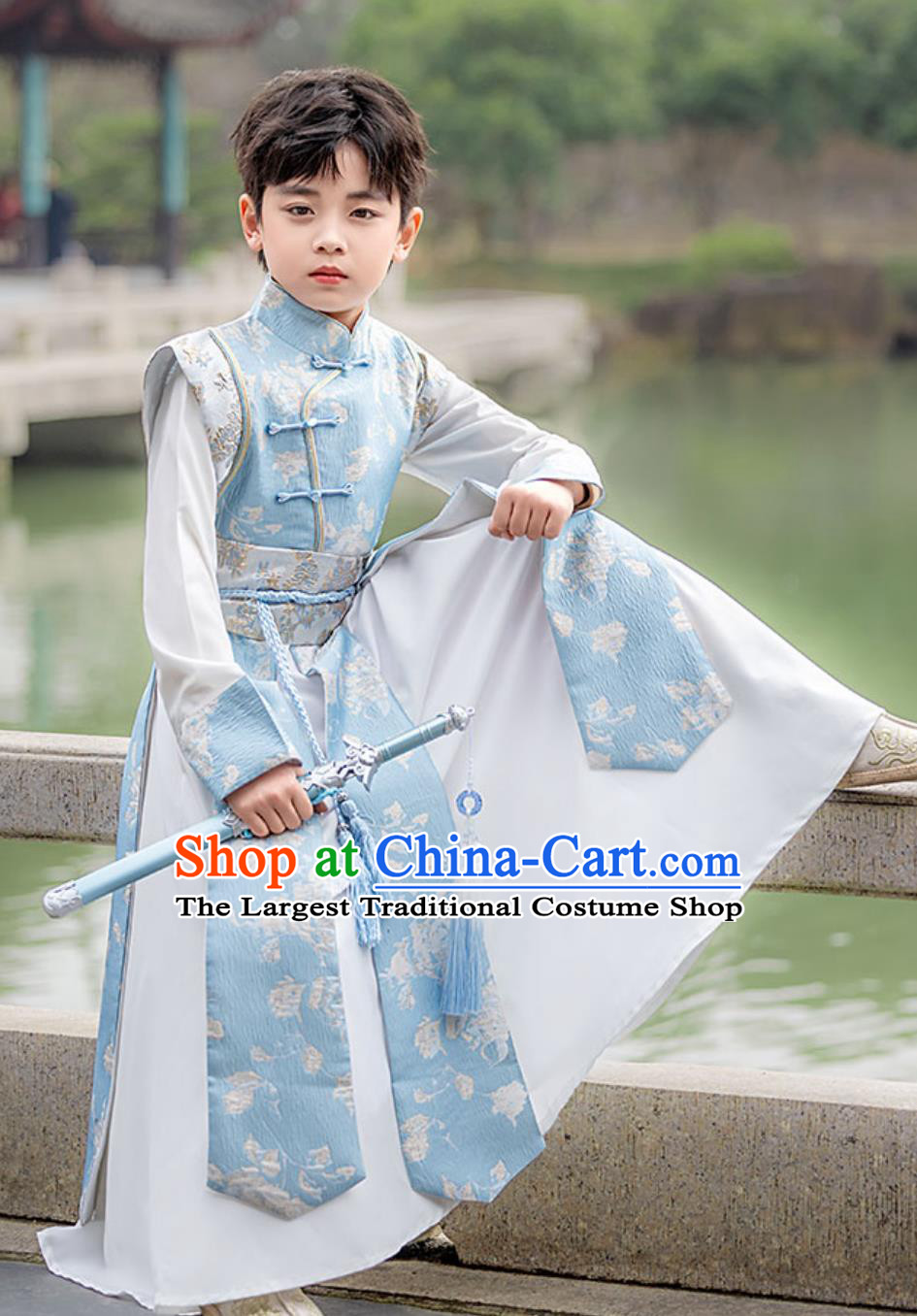 Kids Traditional Chinese Costume Ancient Style Handsome Scholar Suit Boys Hanfu Performance Outfit