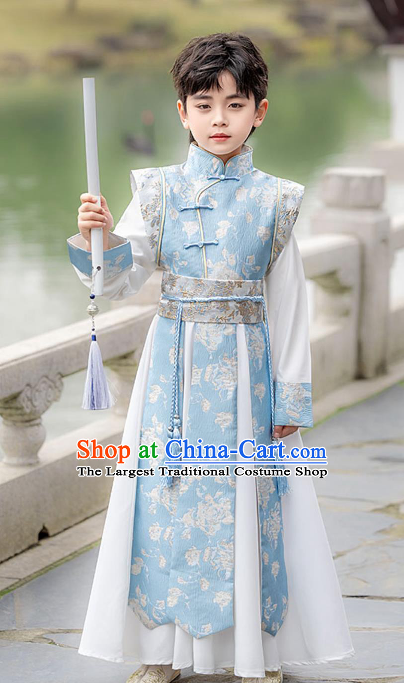 Kids Traditional Chinese Costume Ancient Style Handsome Scholar Suit Boys Hanfu Performance Outfit