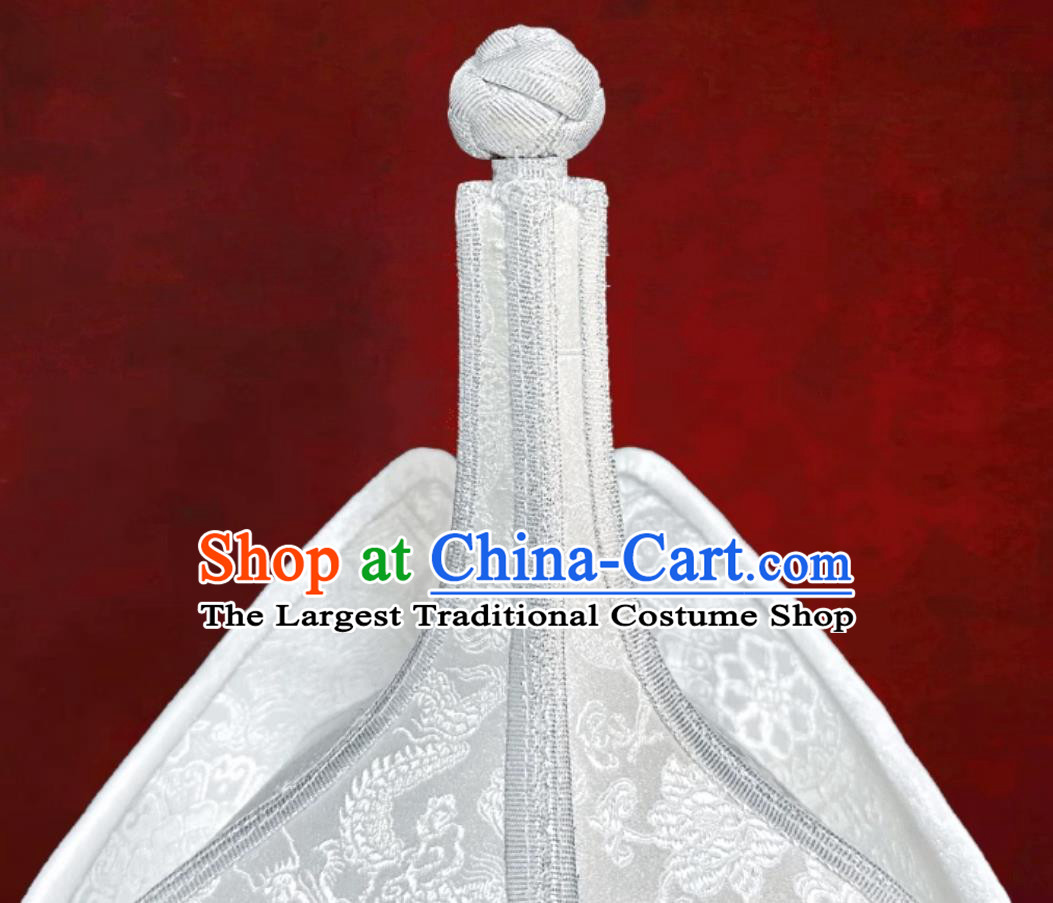 White Ethnic High Top Pointed Tassel Headpiece Mongolian Dance Performance Chinese Hair Accessory Forehead Decoration Hat