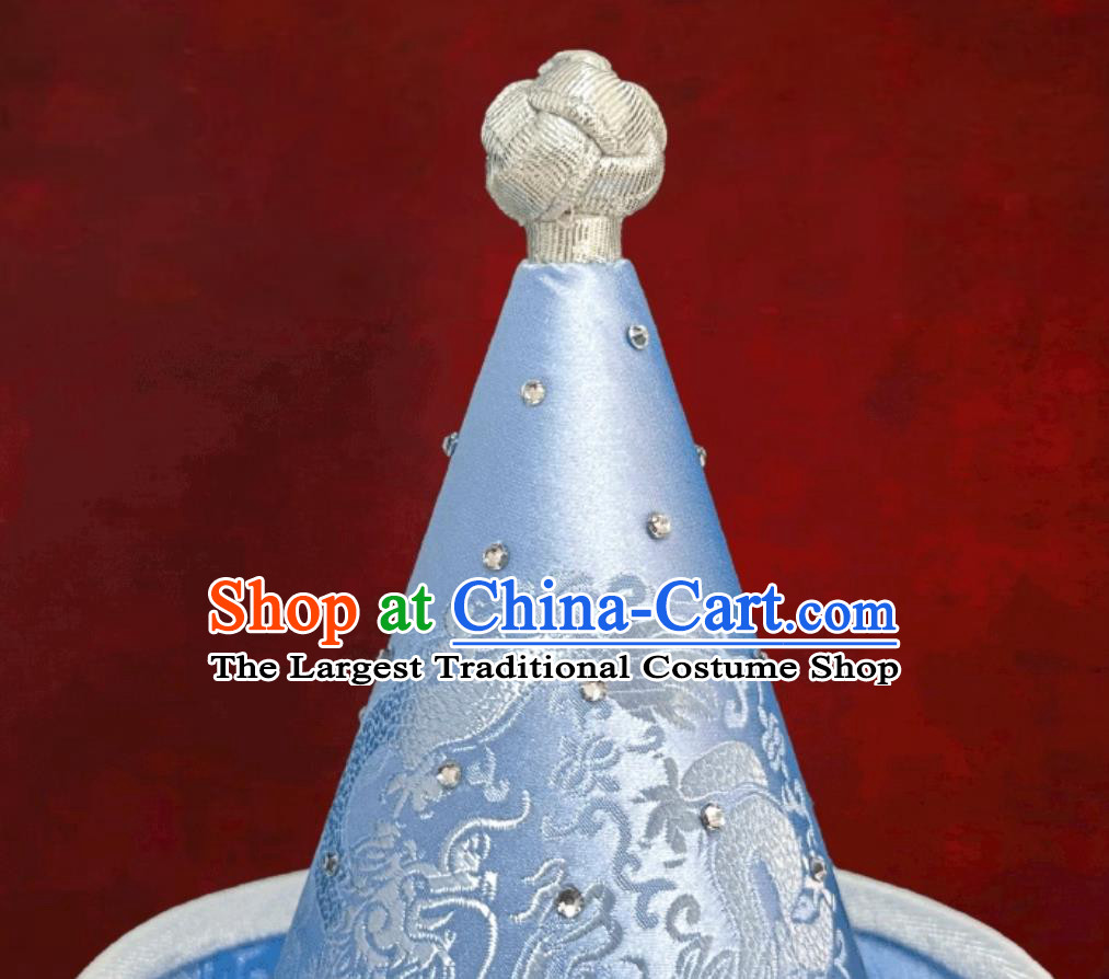 Blue Mongolian Ethnic Tassel Headpiece Mongolian Dance Performance Hair Accessory Chinese Forehead Decoration Hat