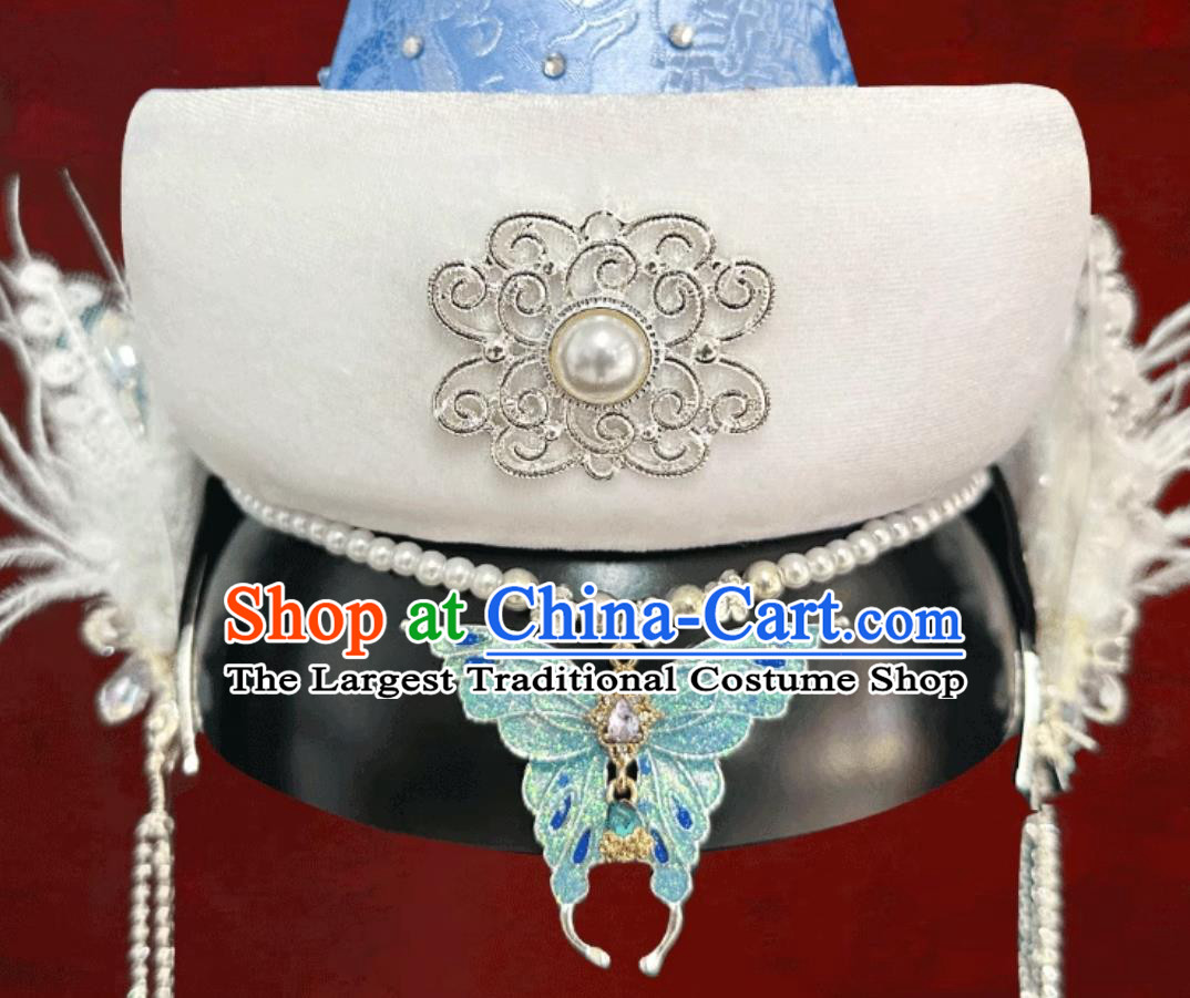 Blue Mongolian Ethnic Tassel Headpiece Mongolian Dance Performance Hair Accessory Chinese Forehead Decoration Hat